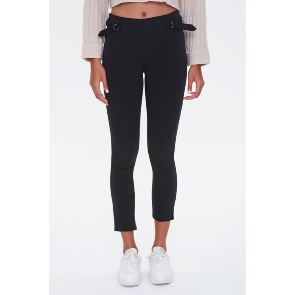 New FOREVER 21 Women's Size Small Black Tab-Waist Legging Fitted Mid Knit Pants